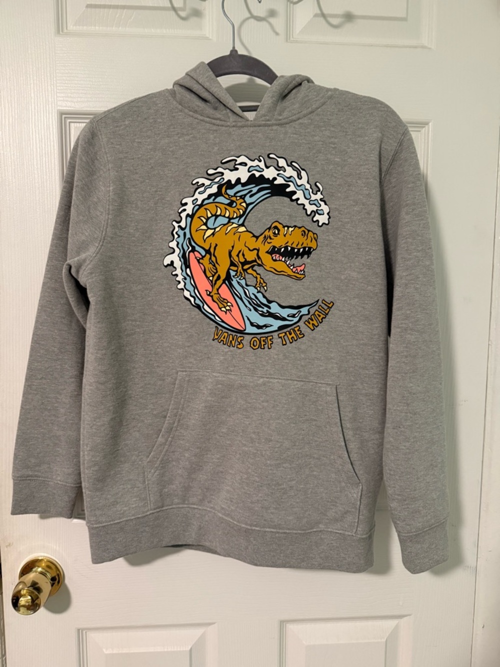 Vans Gray Hoodie with Yellow T-Rex Wave Graphic Size Large Unisex